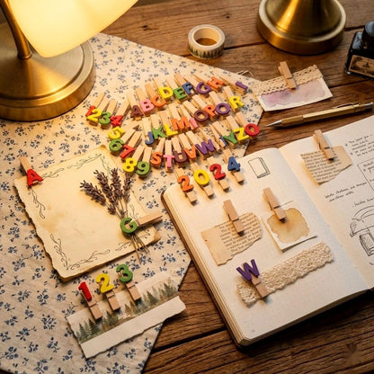 LOGOFUN 140 pcs Mini Wooden Clothespins Numbered and Letter Clips Hanging Photos Clamp Notes Cards Holders for Home Office Classroom Supplies (3.5cm)