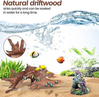 Hiwzitar 3-Piece 7-11 Inches Natural Aquarium Driftwood Decorations - Aquascape Decor for Fish Tanks, Betta Hideouts, Reptile Enclosures & Plant Attachment