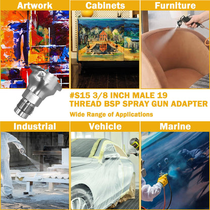 ulapithi 26046 PPS 2.0 Spray Gun Adapter #S15 3/8 Inch Male 19 Thread BSP Compatible with 3M, Connects Several Paint Gun Brands to PPS 2.0 Paint Spray System -1 Pack