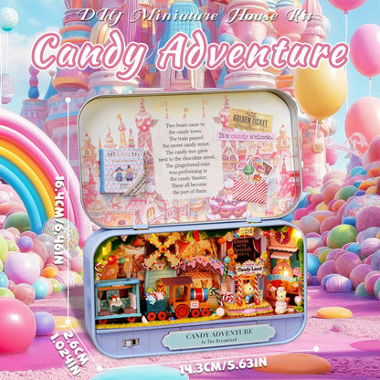 Kisoy Dollhouse Miniature with Furniture Kit, Handmade DIY House Model for Teens Adult Gift (Candy Adventure)