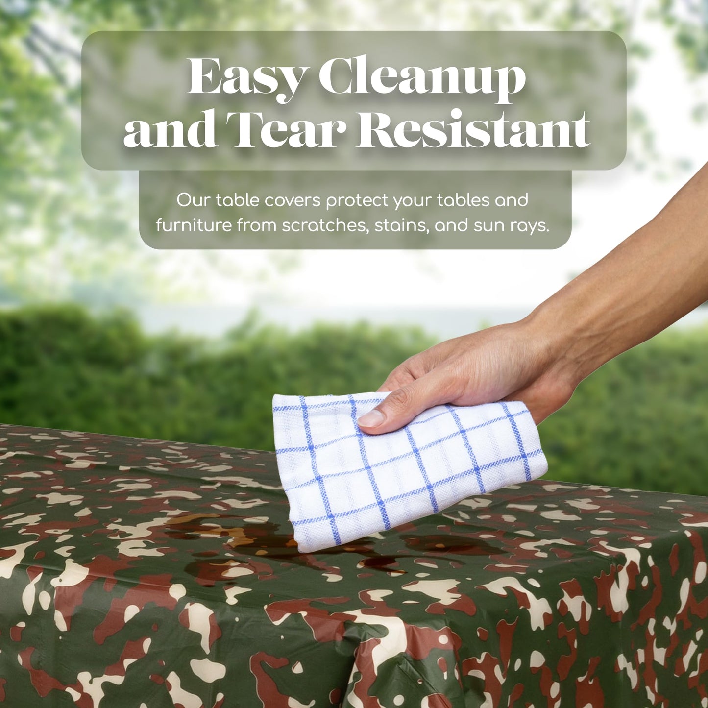 Grandipity Camouflage 6 Pack Premium Disposable Plastic Tablecloth 54 Inch. x 108 Inch. Rectangle Table Cover
