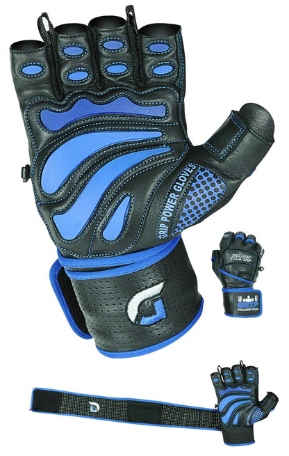 Elite Leather Gym Gloves with Built in 2" Wide Wrist Wraps Grip & Design for Weightlifting Power Lifting Bodybuilding & Strength Training Workout Exercises