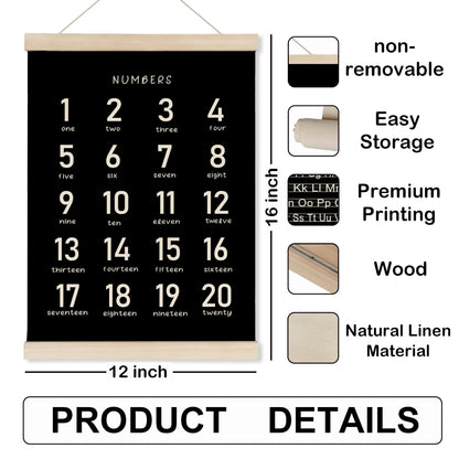 HRQKO Black Alphabet Numbers Poster Hanger Frame Set of 2, Nursery Wall Decor, ABC Poster Wall Art with Wooden Frames, Alphabet Banner Wall Hanging Decor for Playroom Boy Toddler Room, 12x16 Inch