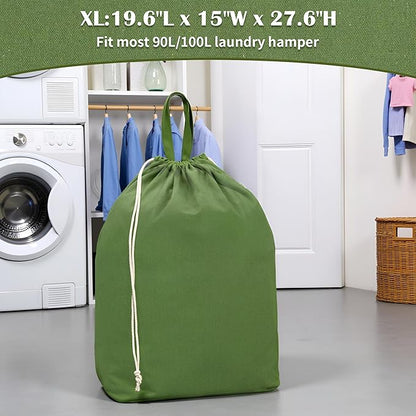 Canvas Laundry Bags with Handles & Rectangular Base, Washable Cotton Drawstring