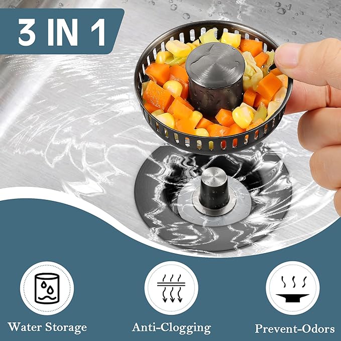 Kitchen Sink Drain Strainer 2 Pack, 304 Stainless Steel Pop Up Sink Stopper