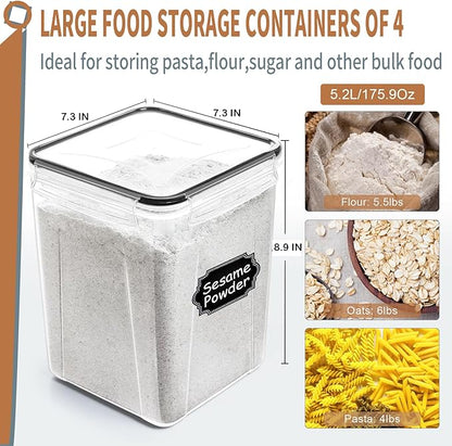 PRAKI Large Airtight Food Storage Containers 5.2L / 195oz, Baking Supplies