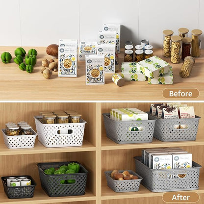 MaxGear 3 Pack Plastic Storage Baskets, Small, Black | Durable Woven Plastic with Built-In Handles, Suitable for Shelves, Closets, Cabinets, Bathrooms and Offices