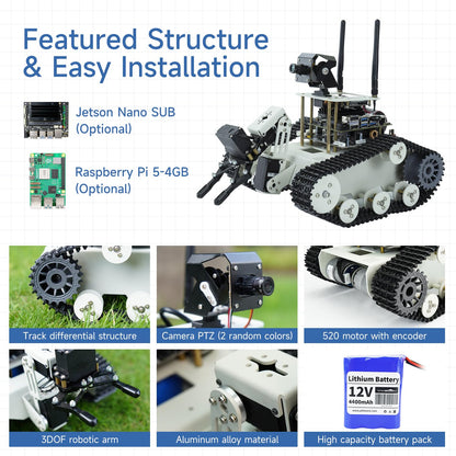 Yahboom DIY Programmable Project ROS Starter Tank Chassis Robot with AI Camera for Jetson Nano B01 Recognition Tracking OpenCV MediaPipe (Transbot-SE Without Nano)