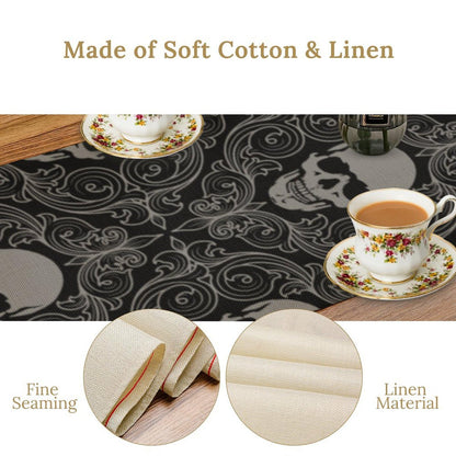 Gothic Skull Table Runner Black Abstract Halloween Damask Geometric Striped Skeleton Table Decor Table Top Kitchen Dining Wedding Party 13x60 in