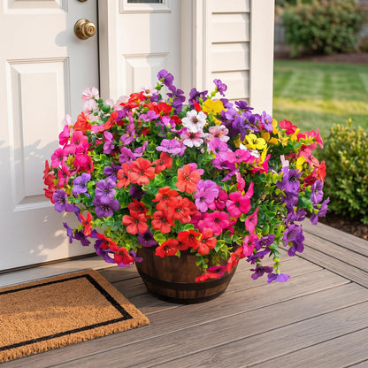 UJROQI Artificial Violet Flowers Outdoor UV Resistant, 16-Stem Multi Pack Faux Purple Blooms for Front Porch, Patio, Garden & Large Planters, Fade Resistant Silk Fake Flowers (16, Mix Colors)
