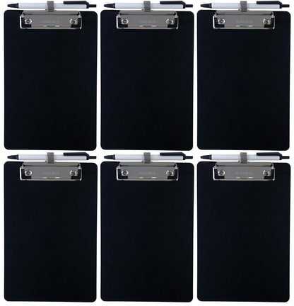 Trade Quest Small Memo Clipboard 6'' x 9'' Pen Holder Clip Plastic (Black) (Pen Included) (Pack of 6)