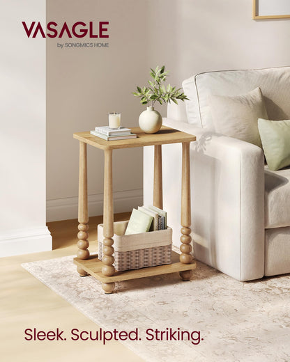 VASAGLE Mariel Collection - Side Table, Accent Nightstand for Small Spaces, Rectangular End Table with Shelf, Solid Wood Legs, Mid-Century Modern, Living Room Bedroom, Natural Brown ULET294HC01S