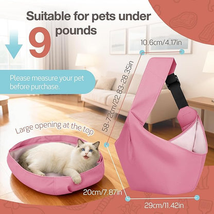 YUDODO Adjustable Dog Sling Carrier for Small Dogs Lightweight Crossbody Pet Bag with Safety Strap, Pocket Storage, Machine Washable, Comfortable Travel & Outdoor Sling up to 9 lbs Pink Fashion