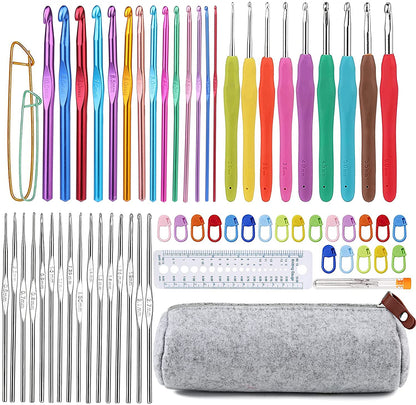 Mayboos 72 Pcs Crochet Hooks Set, Crochet Hooks Kit Plus Large Eye Blunt Needles Ergonomic Yarn Knitting Needles Marking Clips Tools Set with Crochet Needle Accessories