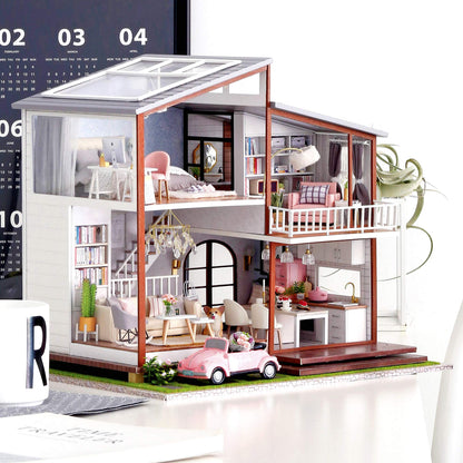 Spilay DIY Dollhouse Miniature with Wooden Furniture,DIY Dollhouse Kit Large Villa Model with LED Light & Music Box,1:24 Scale Creative Room Gift for Adult Teenager