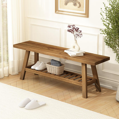 HOKYHOKY Reclaimed Solid Wood Bench-43.3" Farmhouse Entryway Bench with Storage Shelf, Narrow Rustic Bench for Hallway, Kitchen, Bedroom, Dining
