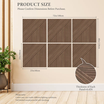 JBER Acoustical Wall Panels - 6 PCS 23.6 X 23.6 Inches Wood-Pattern Printing Sound Absorbing Panels, Large Self-Adhesive Decorative Soundproof Wall Panels for Studio,Home & Living Room(Teak)