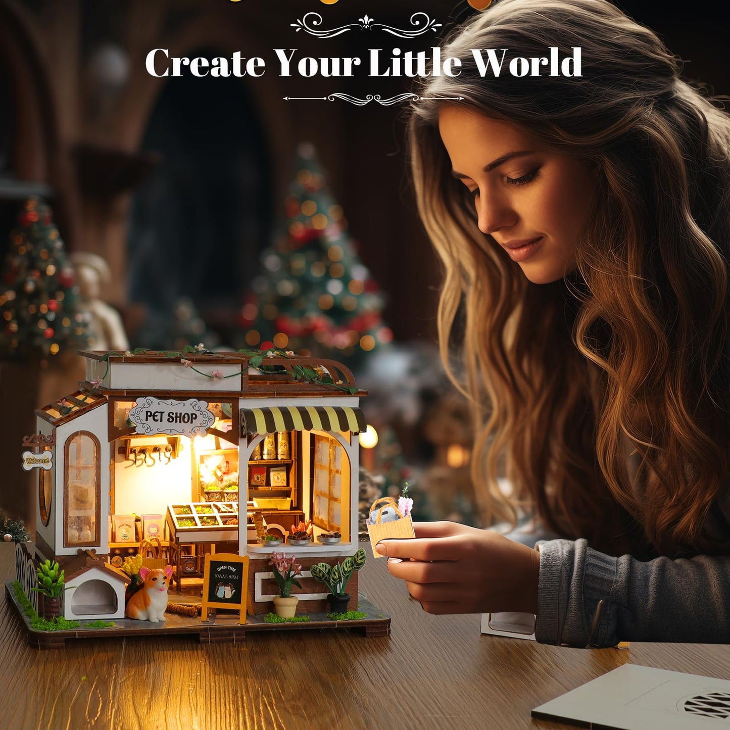 DIY Book Nook Kit - Bookend Diorama with LED - 3D Wooden Puzzle DIY Miniature House Kits - Bookshelf Insert Decor - Booknook Dollhouse Crafts Hobbies Gifts for Adults (Pet Shop)