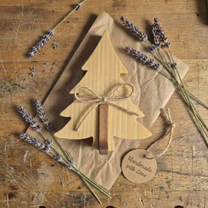 Simdale Wood Personalized Wooden Forest Trees - Walnut & Linden Two-Tone Figurines - Oak, Pine & Cypress Shapes - Rustic Nature Table Decor & Shelf Sitter (Pine Tree)