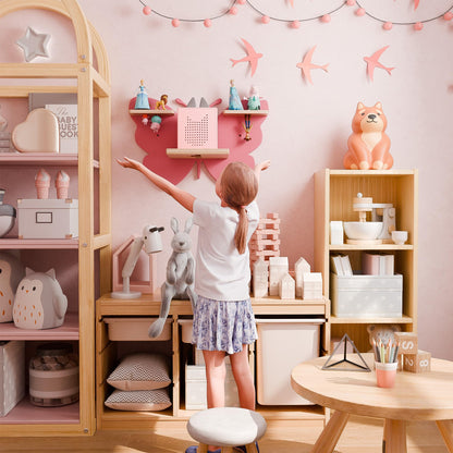 Eostbe Butterfly Tonie Shelf - Pink Magnetic Wooden Floating Shelf for 8-12 Tonie Figures, Cute Wall Mounted Kids' Tonie Storage