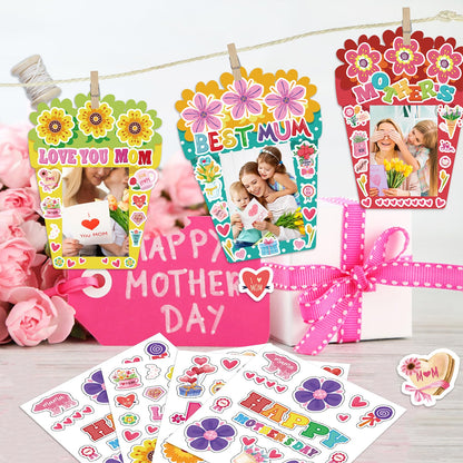 Hayux Mother's Day DIY Craft Kits for Kids 24 Packs DIY Love You Mom Flower Photo Frames Set with Stickers Paper Picture Frames Funny Mother's Day Gifts Craft for Classroom Kindergarten Party Decor