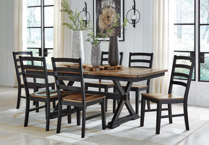 Signature Design by Ashley Wildenauer Dining Chairs Set of 2, Modern Ladderback Dining Chairs with Solid Wood Frame, Two-Tone Finish, Contoured Seat, Black/Brown