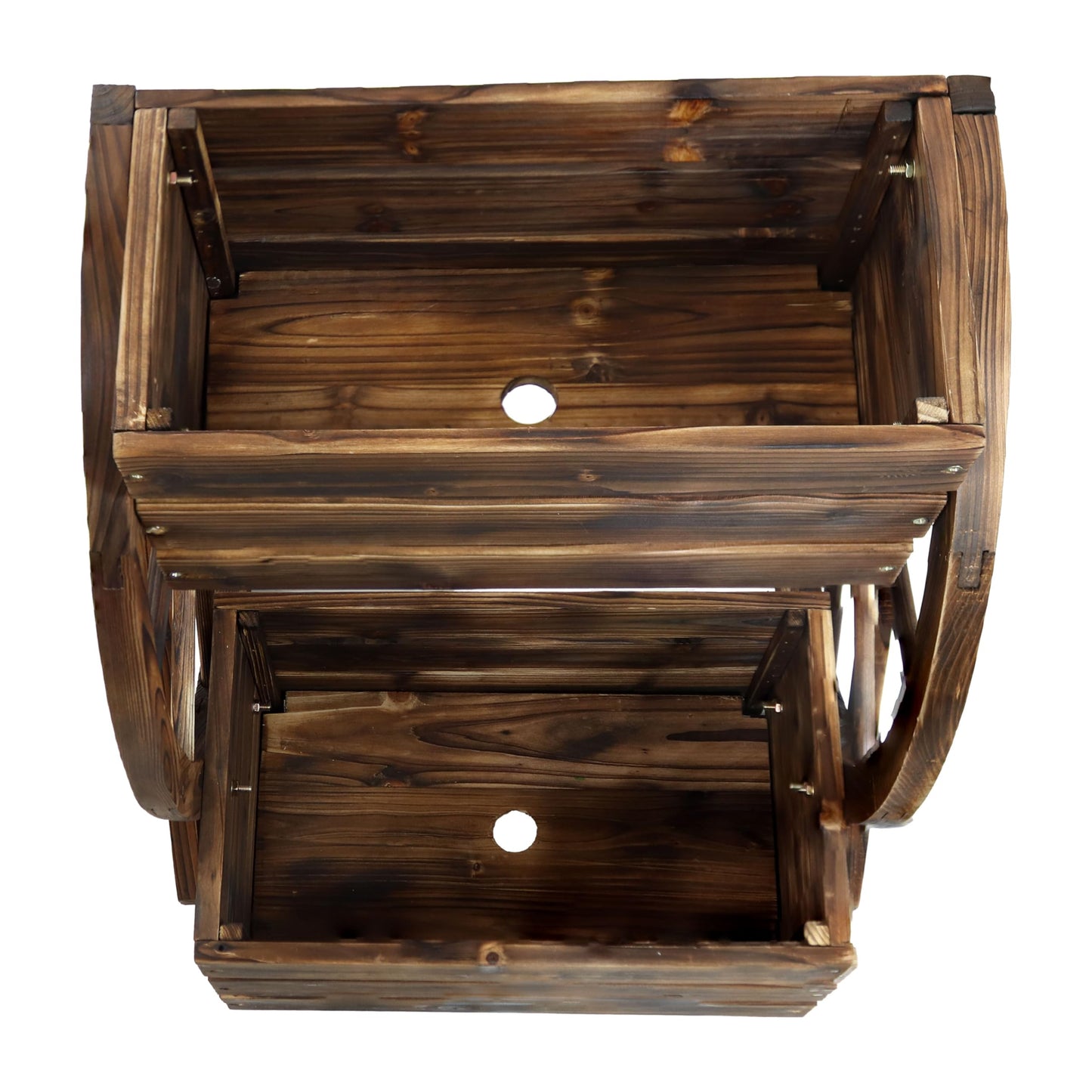 Sunnydaze Wagon Wheel 2-Tier Rustic Wood Plant Stand - Tiered Garden Box - For Patio, Garden, or Front Porch - Charred Fir Wood