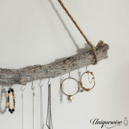 Uniquewise 32-inch Natural Decorative Jujube Wooden Log Hanging Farmhouse Wall Decor with 8 Hooks for Keys Hats and Wall Accessories - Perfect for Entryway Living Room Kitchen Hallways and Dining Area