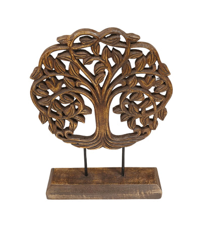 VANIYA CRAFTS® Wooden Carved Handmade Tree Design Engraved Table Decor Table Sculpture Home Decor Statue for Living Room, Bedroom, Office Desktop, Cabinets (Walnut)