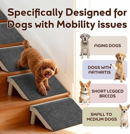 Wooden Dog Ramp for Stairs, 4.3"/5.5" Height Adjustable Pet Ramp with Non-Slip Carpet Surface, Small Dog Step Ramp for Indoor Stairs, Entryway & Porch, Supports Senior Dogs & Cats (1-Pack)
