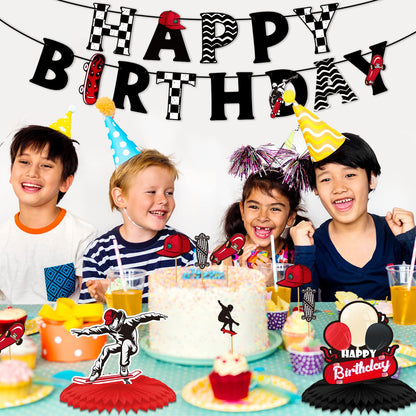 Outus 34 Pcs Skateboard Birthday Party Decorations Skater Party Supplies Skateboard Birthday Decorations Kit Banner Table Centerpieces Cupcake Topper Extreme Skateboarding Cool Decor for Skater Gifts