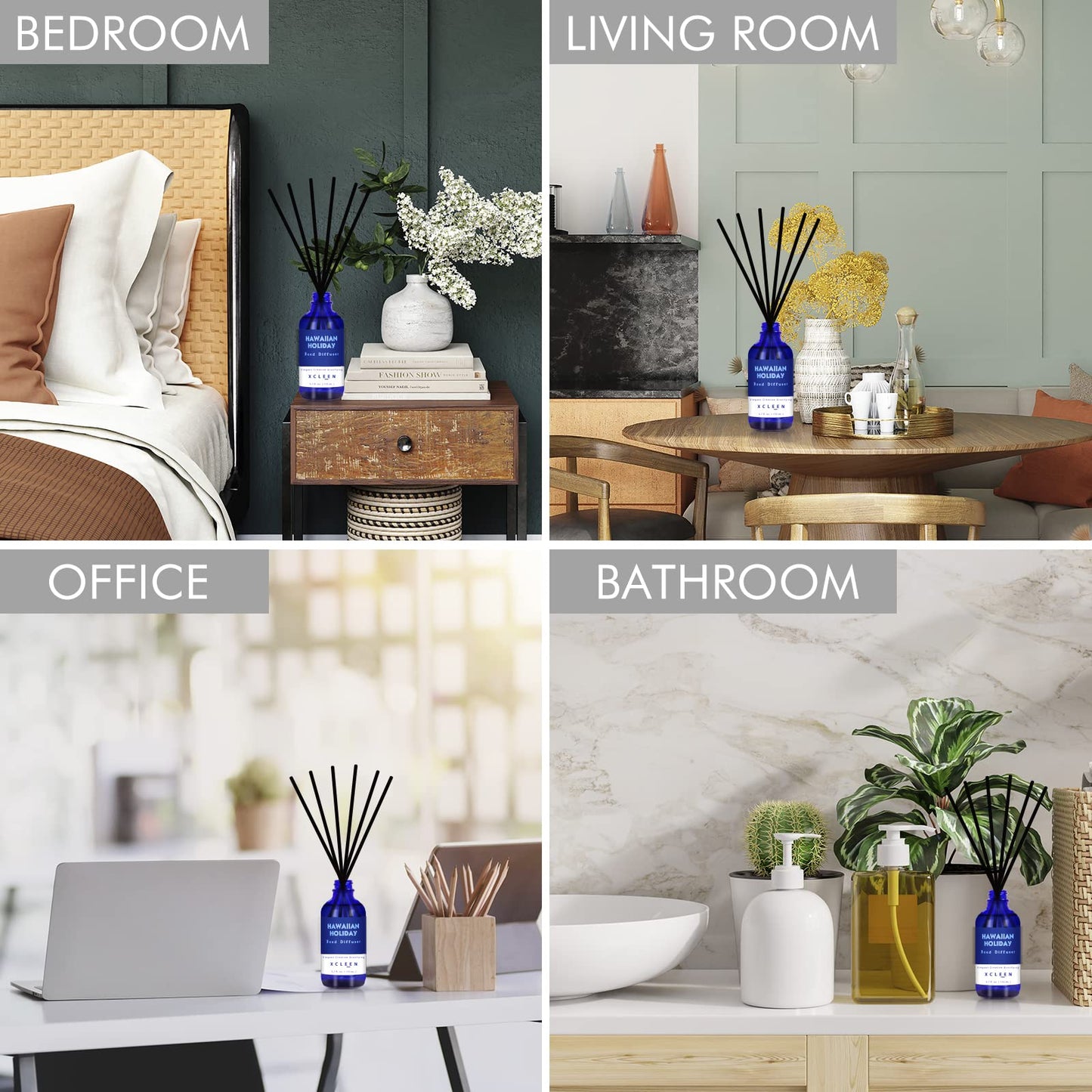 Reed Diffusers Set, 3.7 Oz Scent Diffuser, 6 Reed Diffuser Sticks, Home Fragrance Hyacinth, Peony & Citrus, Aromatherapy Oil Diffuser Reeds, More Masculine Scent, Bathroom & Office Decor 110ml
