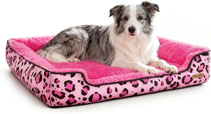 Rectangle Washable Dog Bed for Large, Medium & Small Dogs – Soft Calming Puppy Beds, Durable Warm Pet Sofa with Non-Slip Bottom for Indoor Use.Pink M Size (33.5"x33.5"x7.1")
