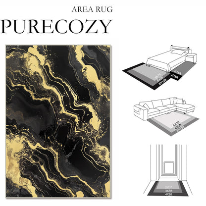 8x10 Area Rug Black and Gold Modern Large Rug for Living Room Indoor Machine Washable Abstract Rugs for Bedroom Ultra Soft Dining Room Carpet Non-Slip Non-Shedding Throw Rug for Home Office