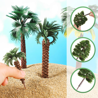 Thiccywoov 40 Pcs Diorama Supplies Kit Include 32 Miniature Trees 1.2-6.2 Inch Mini Mixed Model Plastic Fake Architecture 8 Bags Scenery Basing Material Kit for DIY Craft(Tropical Trees)