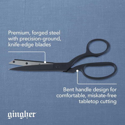 Gingher Featherweight Bent Handle Scissors - 8" Stainless Steel Shears - Sharp Fabric Scissors - Black