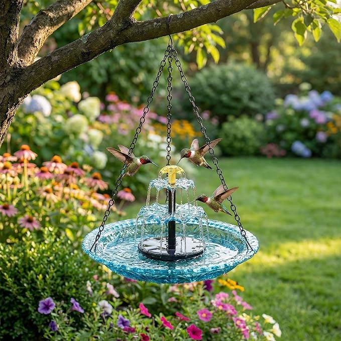 Solar Cascade Hanging Bird Bath Fountain, 2026 New Hanging Bird Bath with Flowing Water for Outdoors Garden Patio Backyard Lawn Decor (Red)