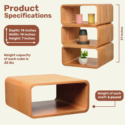 Contempa Wooden Cube Storage Shelf Organizer, Bookshelf for Bedroom, Livingroom, Dormroom, Home Office, Studyroom, Home Decor and Contemporary Spaces (Red Oak | Pack of 1)