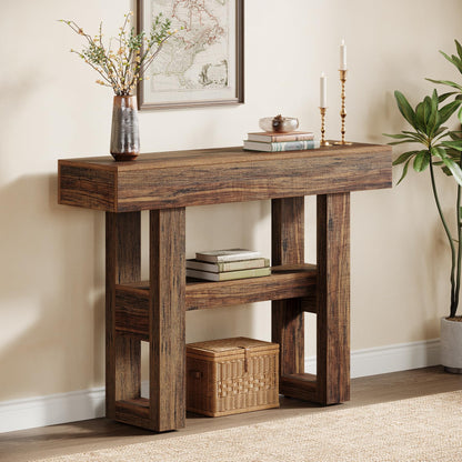 Tribesigns 41.34-Inch Farmhouse Console Table, 2-Tier Narrow Sofa Table Behind The Couch, Entryway Furniture with Storage Shelves for Hallway Foyer Living Room, Rustic Brown