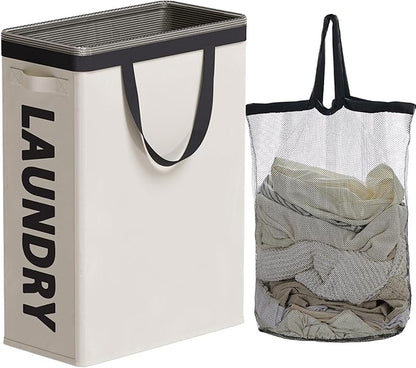 Slim Laundry Hamper with Removable Inner Bag and Side Handles, 45L Small