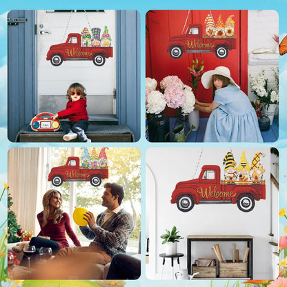 APCGSM 16PCS Interchangeable Diamond Painting Welcome Sign for Front Door Holiday Gnome Decor Red Truck Hanging Sign Diamond Art Painting Kits for Adults Interchangeable Seasonal Decor for Home Wall
