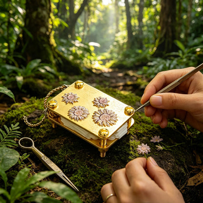 JDOQOKJ Handcrafted Metal Mini Flower Press, Miniature Flower Press Kit, Gold-Plated Miniature Design, Decorative Floral Patterns (sunfwer2)