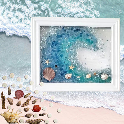 Sea Glass Art Kits, New Sea Glasss Resin Art Kits for Adults, DIY Mosaic Glass Kits, Mosaic Kits for Adults Resin Beach Art Kit for Home Decoration, Bookshelf, Office, Windowsill (L)