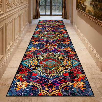 Washable Corridor Runner Rug, Non-Slip Dark Red Hallway Rug Runner with Upgrade Rubber Backing, Stain Resistant Faux Wool Distressed Carpet for Bedroom Kitchen Laundry Corridor Balcony (94.5" x 23.6")