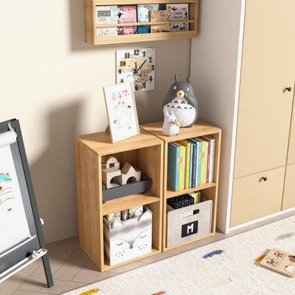 NewBeth Wooden 2 Cube Storage Organizer, 2 Tier Storage Cubes Storage Display Cubby, Versatile Cubes Shelf and Cubby Organizer for Any Space (Oak, 2 Cube-W(11.8inch)