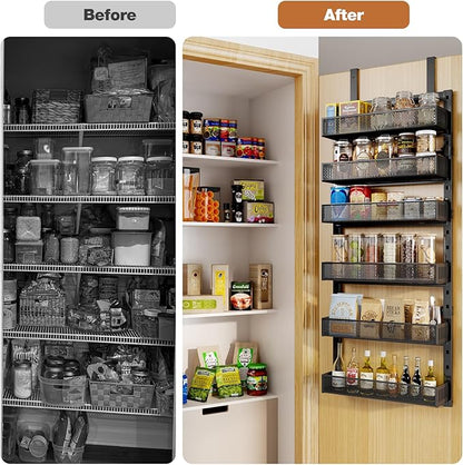 Pantry Door Organizers and Storage, 6-Tier Large Metal Heavy-Duty Frame Over