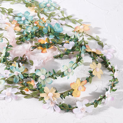 KorViSHOW Fairy Pink Flower Headpiece, Artificial Boho Daisy Floral Headband, Forest Woodland Vine Flower Crown for Women Bridal Wedding Renaissance Party Cosplay Costume Hair Accessories