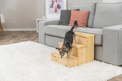Trixie Wooden Dog Stairs with Nonslip Carpet - 3 Step Pet Stairs for Beds and Couches - with Additional Storage Space - in Natural