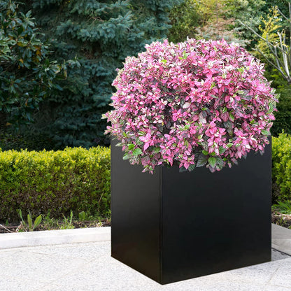 Galvanized Steel Planter Box 26Inch Black Metal Planter Large Square Indoor Outdoor Planters Cube Steel Heavy Duty Planter Powder Coating Modern Commercial Residential for Plants, Patio, Yard, Garden