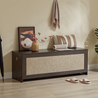 ZenFang 51.2" Storage Chest Extra Large,Storage Bench with 2 Safety Hinges,Wooden Shoe Bench,51.2x15.7x18.3 Inch,Easy Assembly,Storage Bench for Bedroom,Living Room,entryway(Obsidian Black)